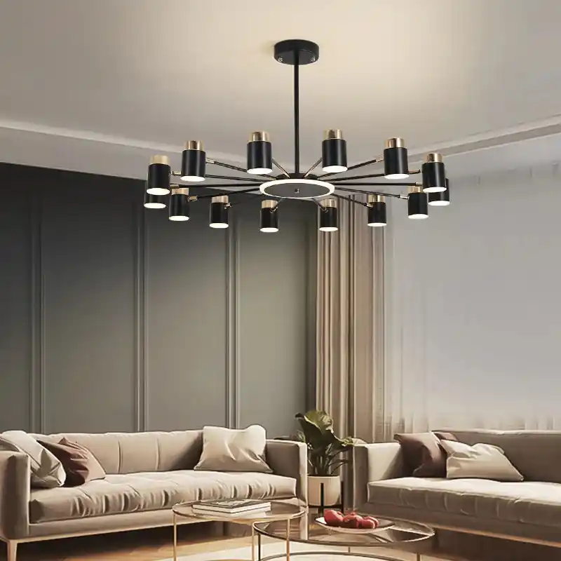 metal rotating LED chandelier with 3 suspended dimming settings