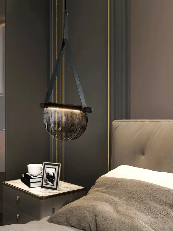 postmodern bedside lamp with belt, small minimalist Nordic art chandelier
