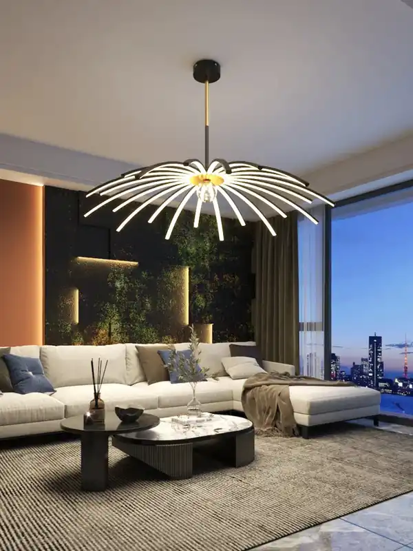 luxurious simple modern chandelier with suspended LED lights