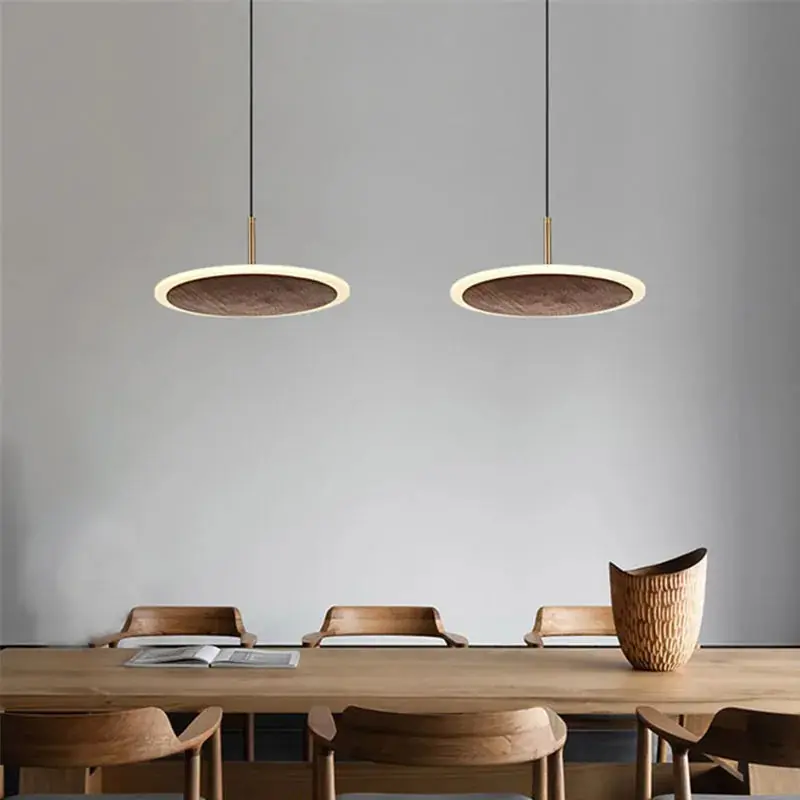 Minimalist solid black walnut chandelier, European style