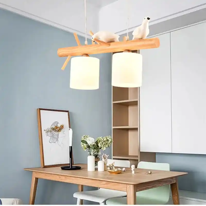 Nordic solid wood chandelier with birds for interior decoration