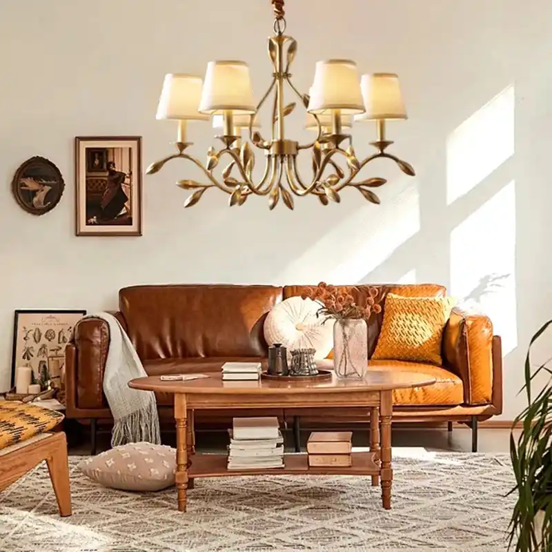 American Retro Gold Copper Chandelier with Flower LED Shades
