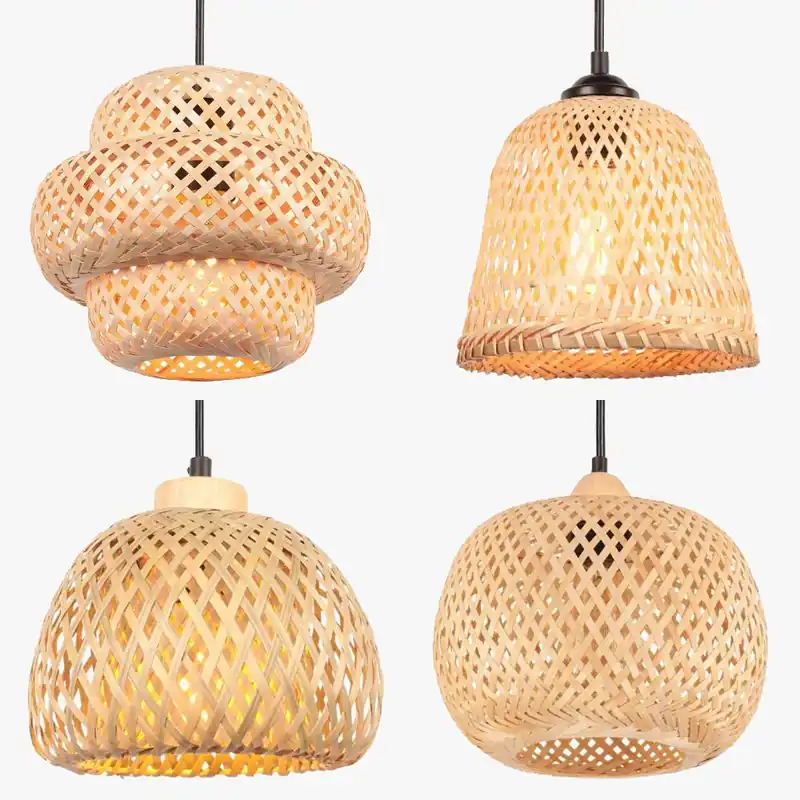 handwoven bamboo chandelier with integrated LED
