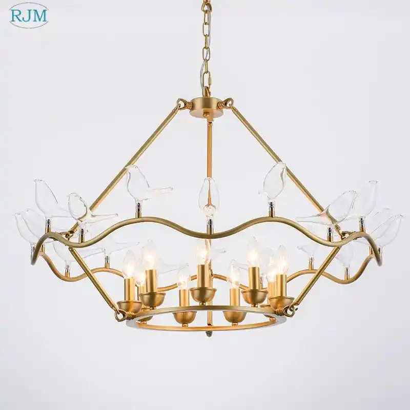 Postmodern Nordic Copper Chandelier with Creative Bird Design