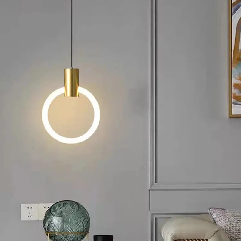 minimalist acrylic and copper LED chandelier, 3-temperature dimming