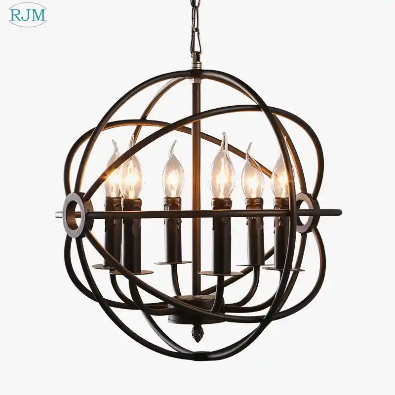 Industrial vintage American chandelier with round cages for decorative lighting