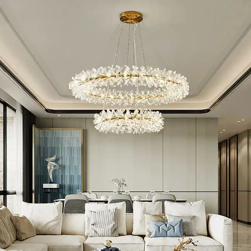 Luxury crystal flower chandelier with round rings