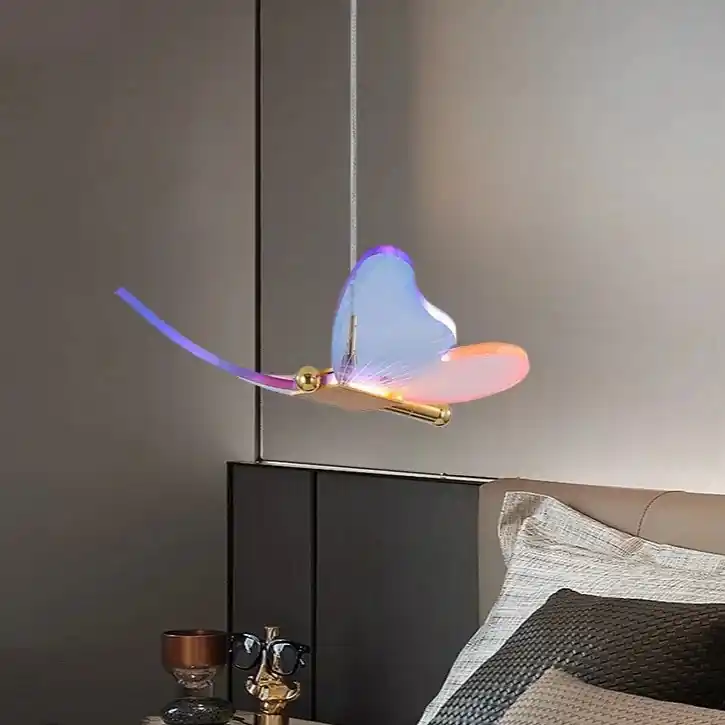 Luxury gold Nordic style chandelier with multicolored butterflies