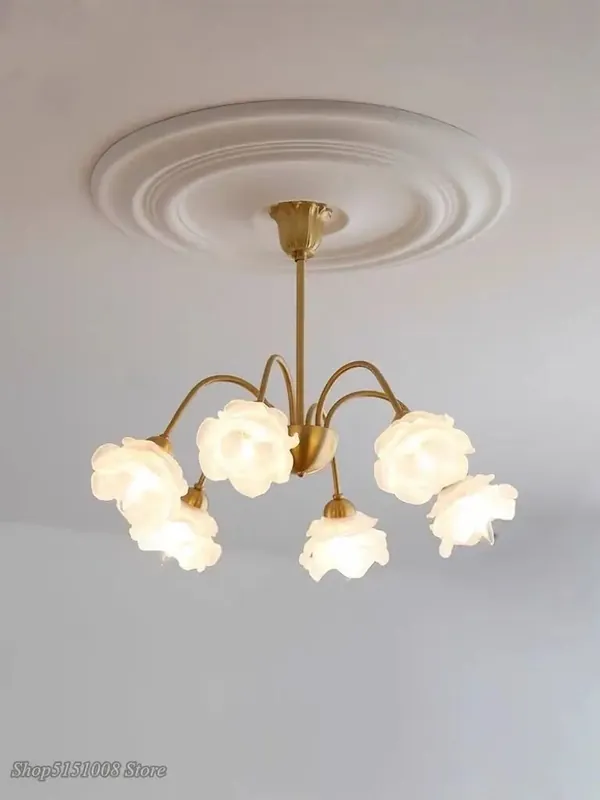 Retro French-style brass flower-shaped chandelier