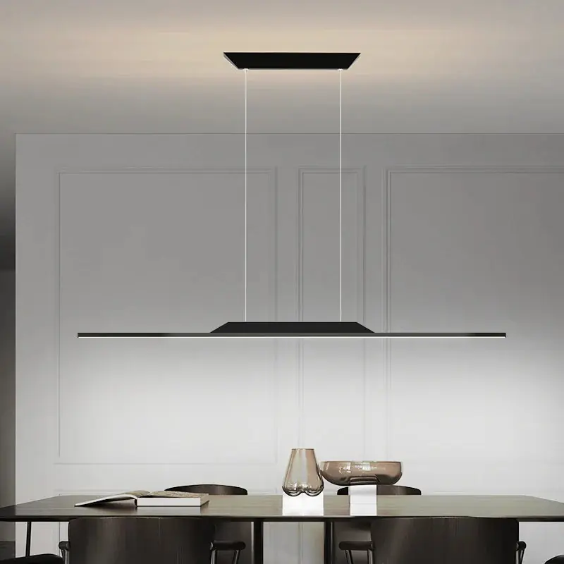 Minimalist long LED chandelier with adjustable height