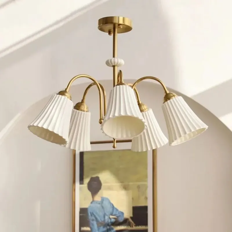 French retro ceramic and copper chandelier, American design style