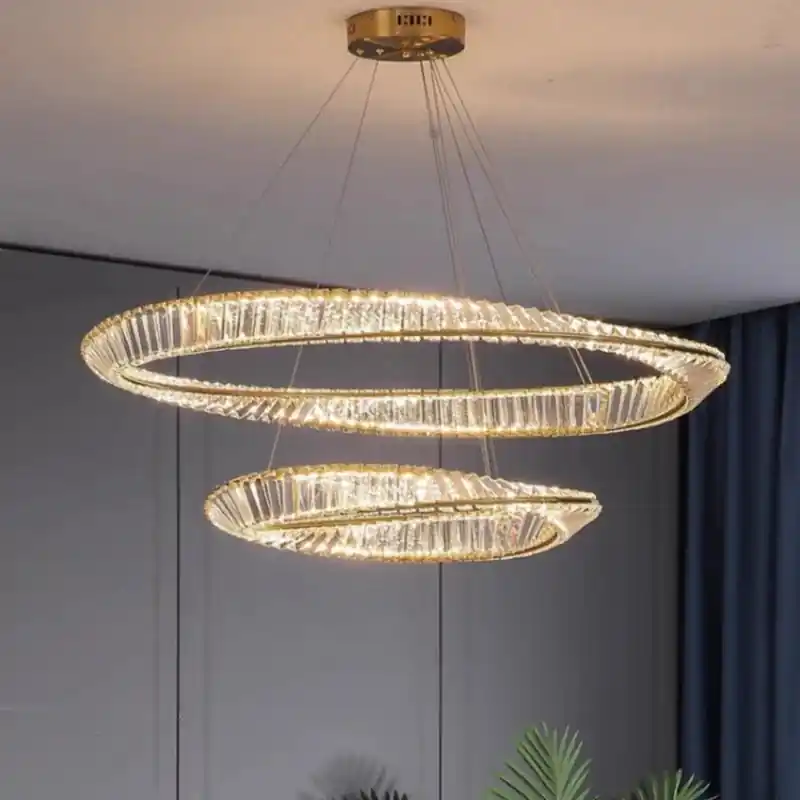 Modern Chandelier K9 LED Dimmable Luxury Gold Irregular Ring Crystal