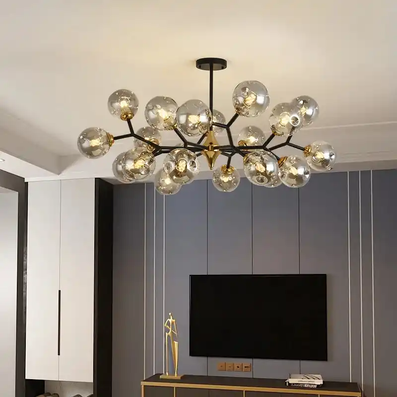 Nordic Glass Ball LED Ceiling Chandelier Black Pendant Lights Home Decor Hanging Chandeliers Fixture Living Room Dining Room Bedroom