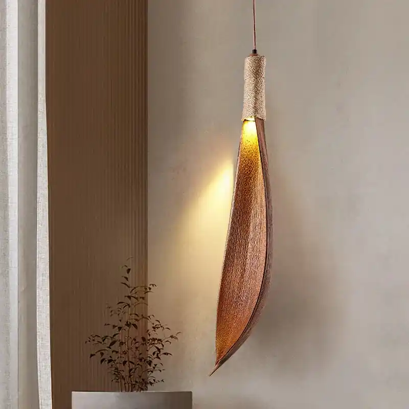 Wabi-sabi Japanese living room chandelier Retro art homestay natural leaf LED light Restaurant personality clothing store