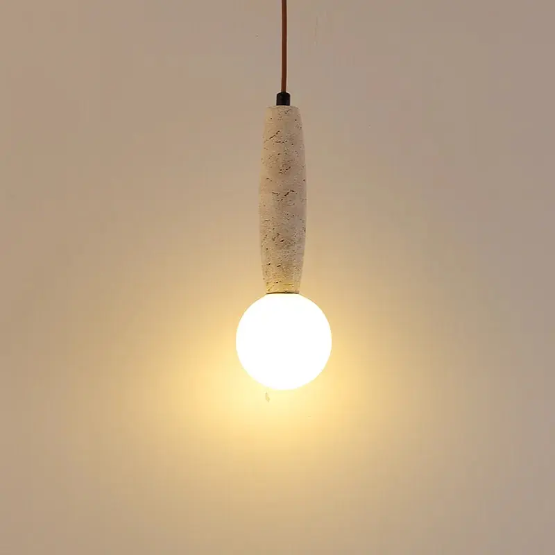 Retro Natural Stone Art Pendant Light Vintage White Glass Lampshade LED Chandelier Bedroom Bedside Decoration Lighting Fixtures