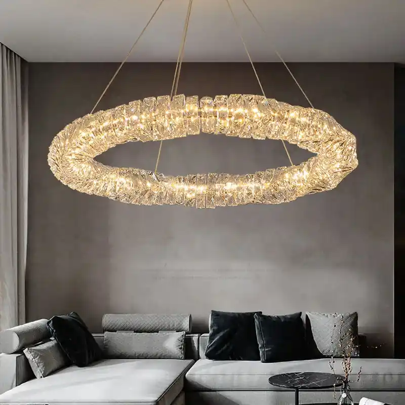 Dimmable Gold Chandelier Ring Light Interior Home Bedroom Dining Room Living Room Modern Luxury Crystal LED Ceiling