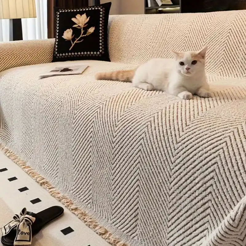 Woven herringbone Scandinavian sofa cover
