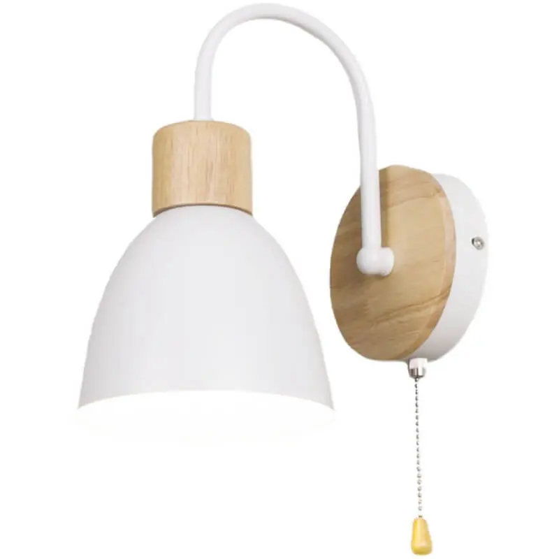 Nordic Wooden Wall Sconce with Pull Chain Switch, One Light