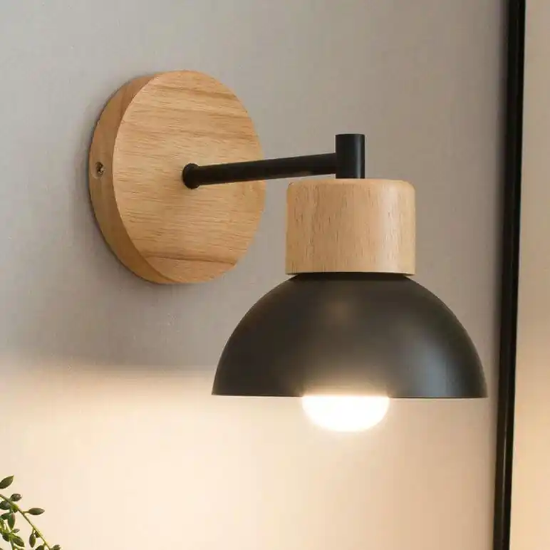 Nordic One-Light Dome-Shaped Wooden Wall Sconce
