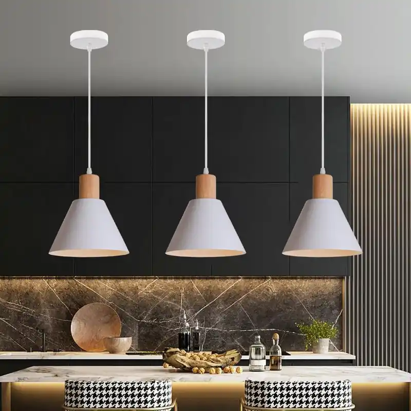 Single Light Conical Wooden Nordic Pendant