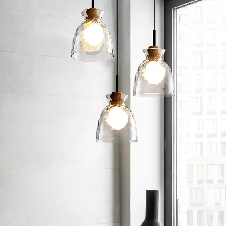 Nordic Wavy Glass and Wood LED Pendant Light | 1-Light