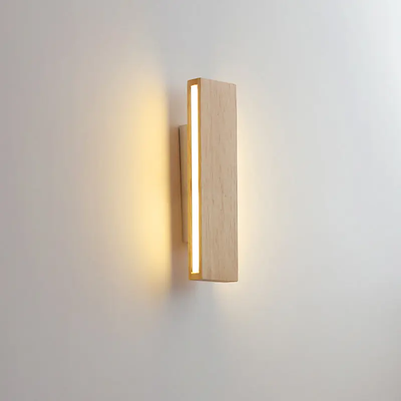 Rectangular Japanese wooden wall light with LED
