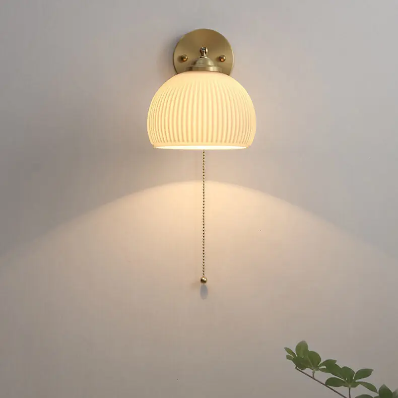 Nordic Brass Single-Light Wall Sconce with Ribbed Glass