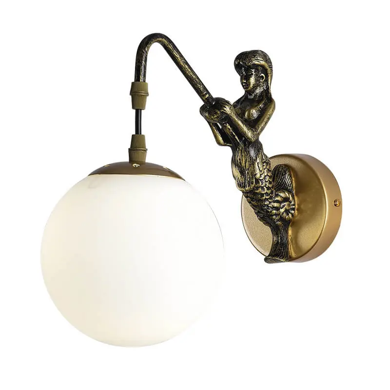 One-light vintage mermaid wall sconce with glass globe