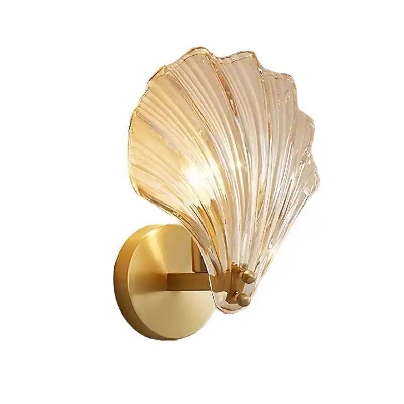 Art Deco Brass and Glass Shell Pattern LED 1-Light Wall Sconce