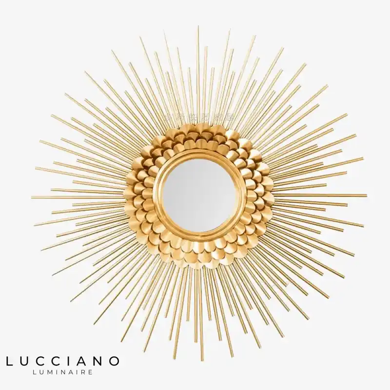 Golden sunburst decorative round mirror