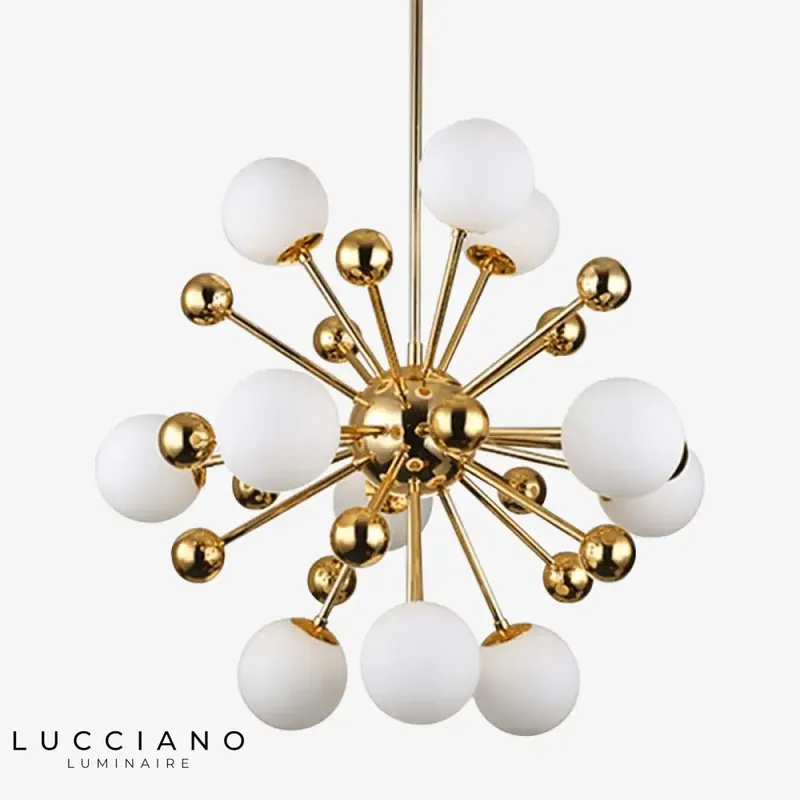 Gold LED chandelier with glass balls, modern design