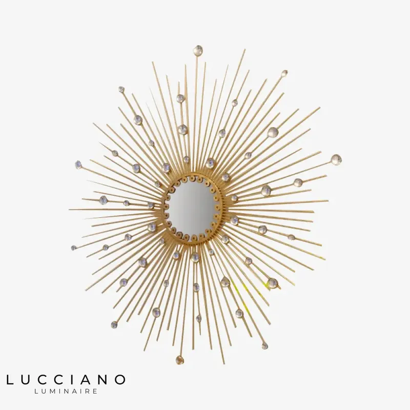 Round gold sun wall mirror