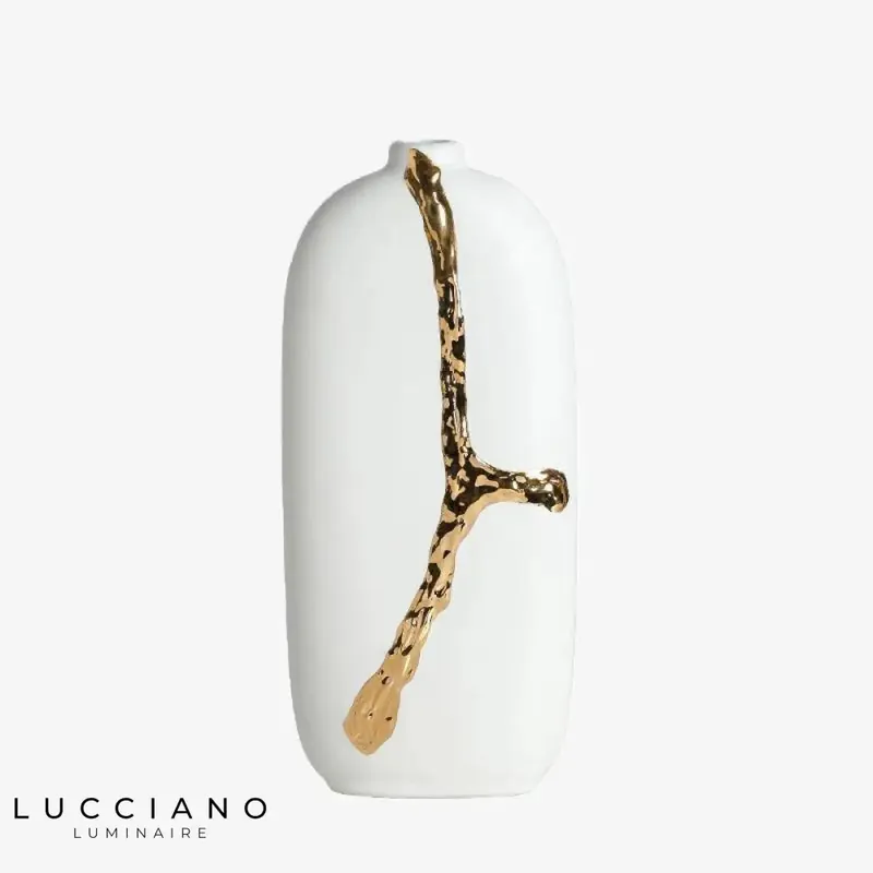White design golden abstract vase