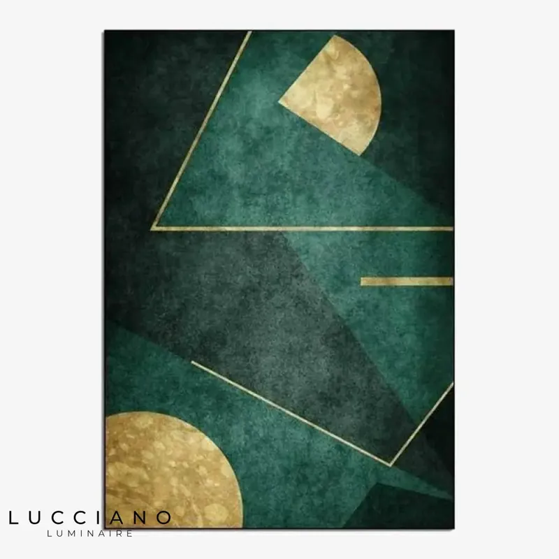 Green and gold geometric rug