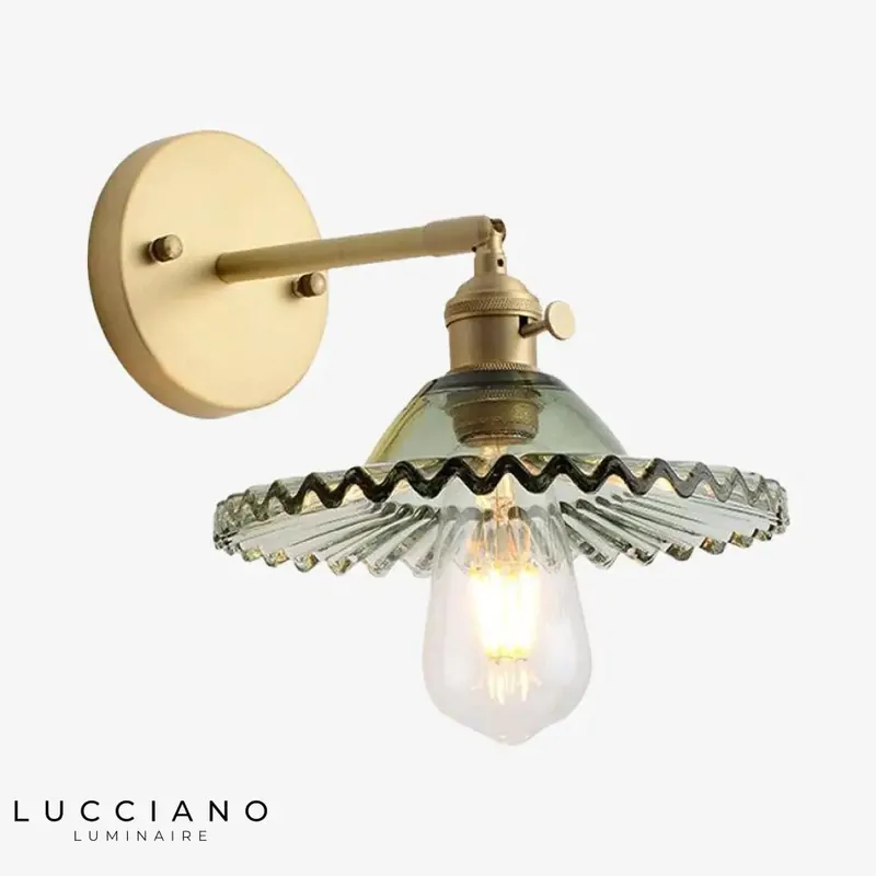 Gold wall light, colored glass shade