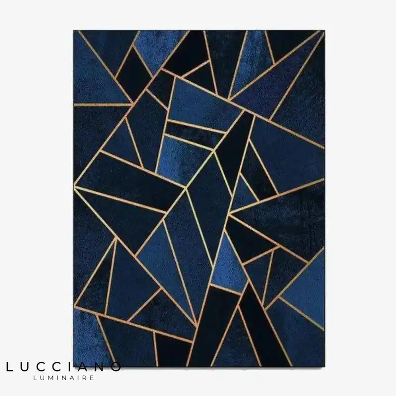 Blue and Gold Rectangular Geometric Rug