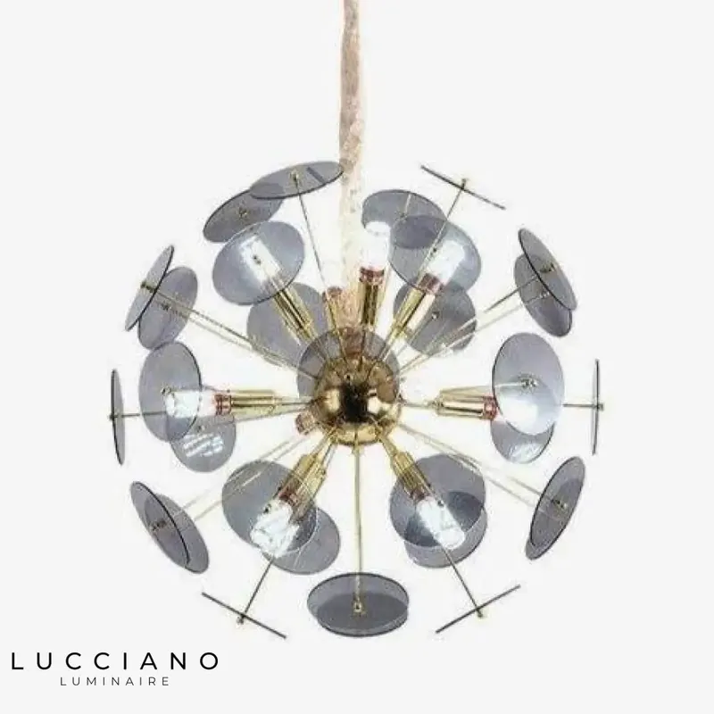 Gilded chandelier with smoked round plates
