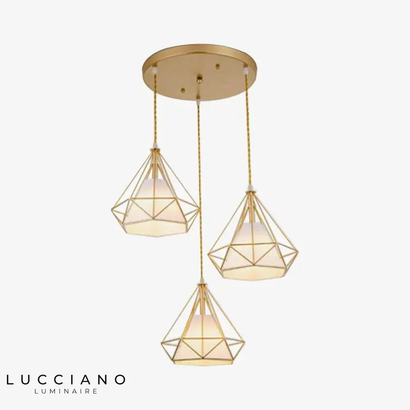 Conical cage pendant light in gold finish