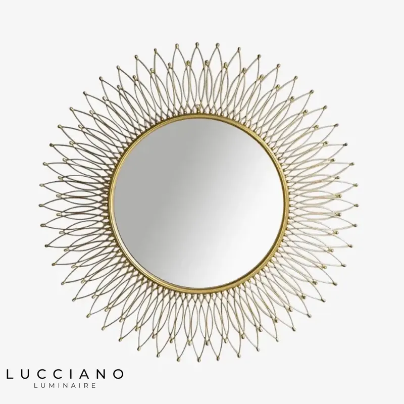 Metallic gold round wall mirror