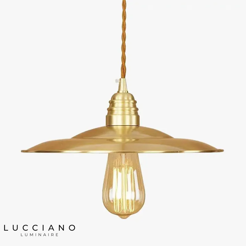 Gold LED pendant light with Coffee shade
