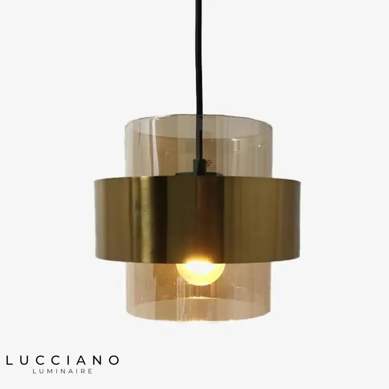 LED Pendant Light Cylinder Gold Metal Glass