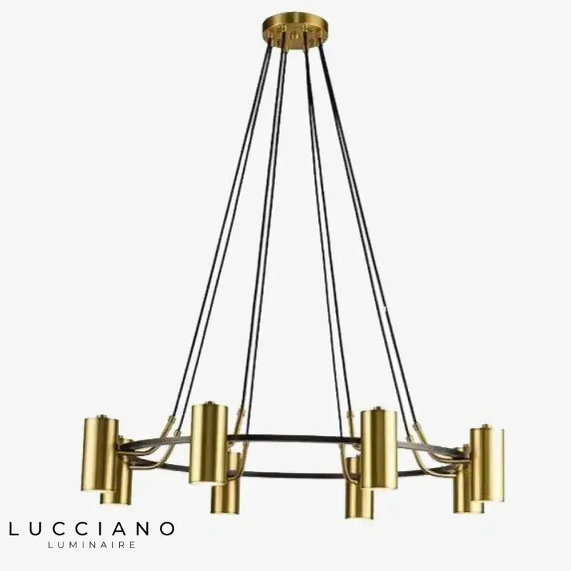 Black Circle LED Chandelier with Gold Spotlights