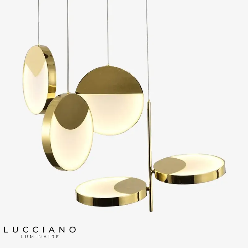LED pendant light, rounded golden shapes
