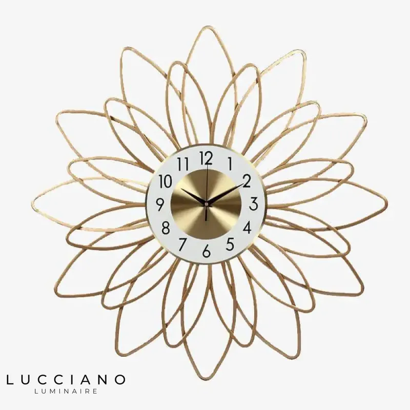 Golden Metal Flower Wall Clock 54cm