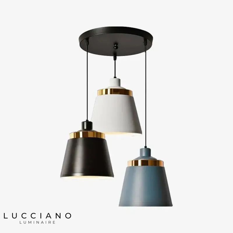 Colorful industrial pendant light, golden holder