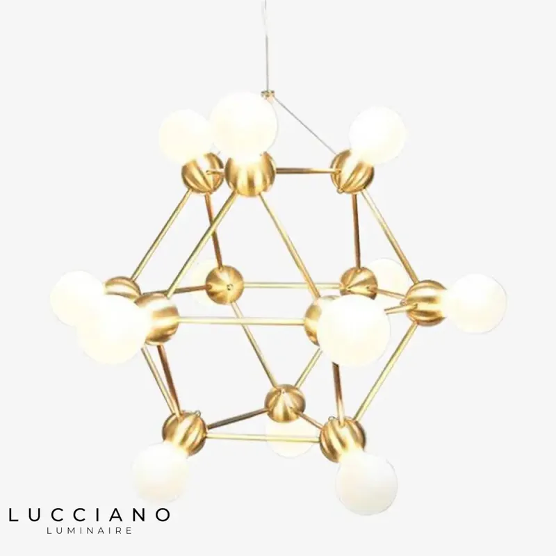Geometric gold chandelier, multiple arms