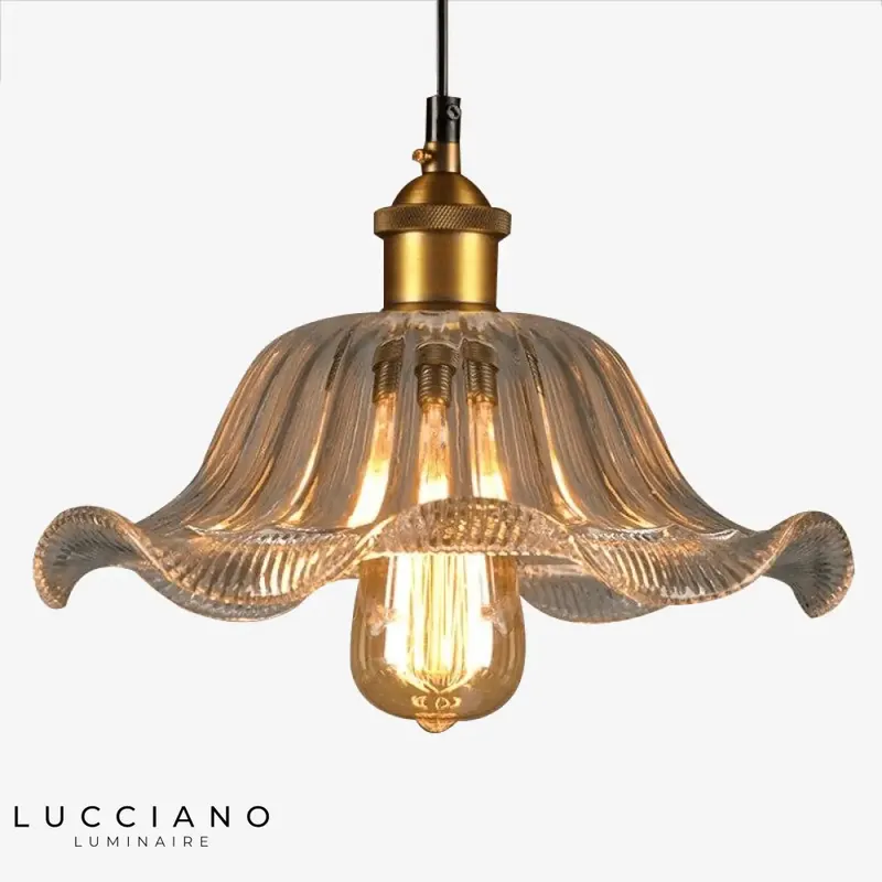 Vintage Glass and Gold Pendant Light