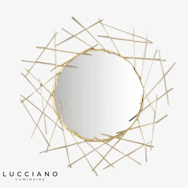 Wall-mounted designer mirror with gold bars