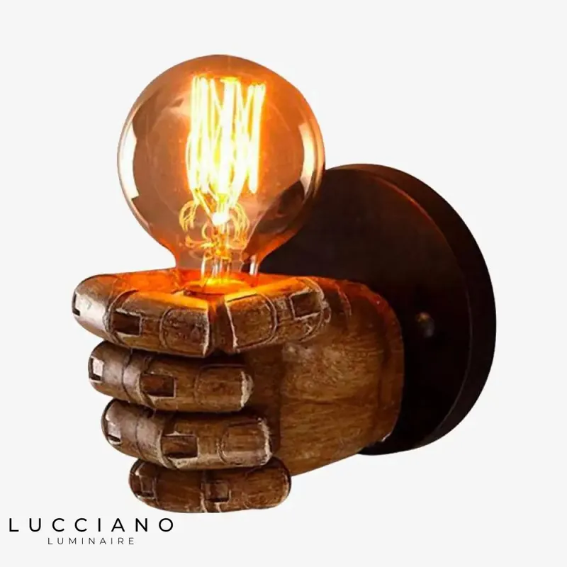 Wooden Hand Wall Lamp with Edison Bulb