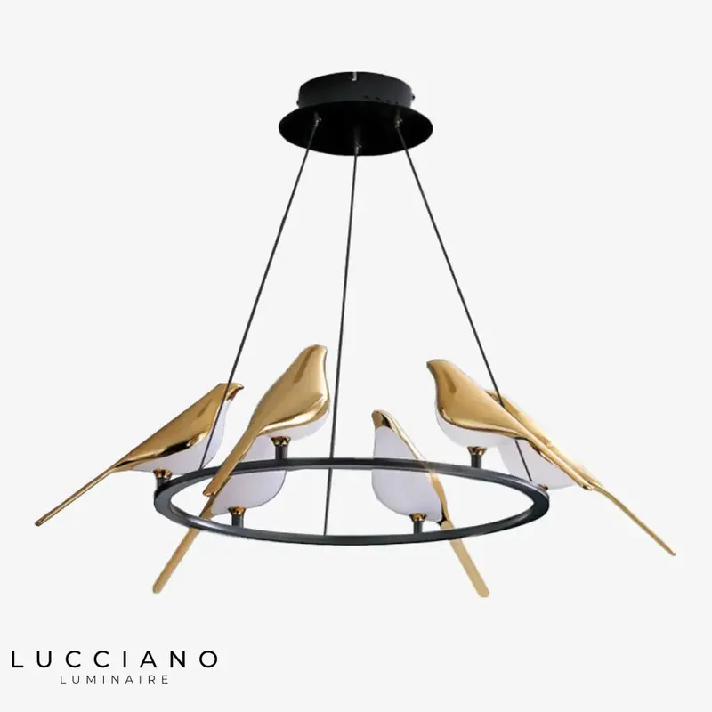 Designer LED chandelier with golden birds